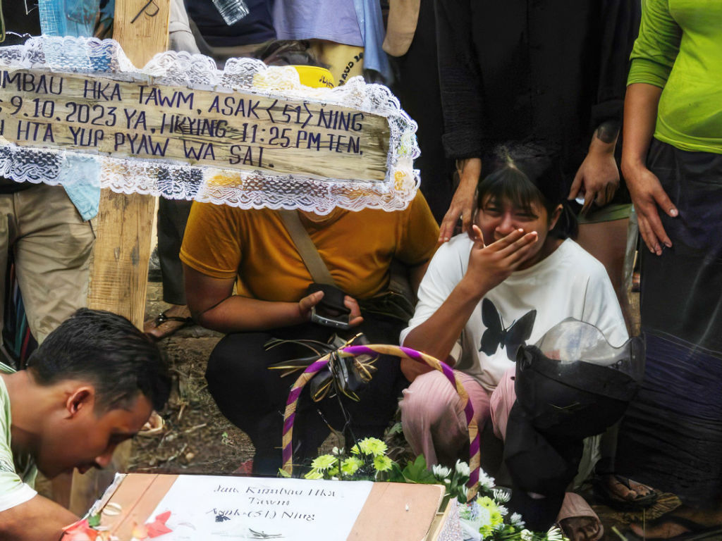 Laiza on October 10, 2023. Twenty-nine people were killed and dozens wounded in a military strike on a camp